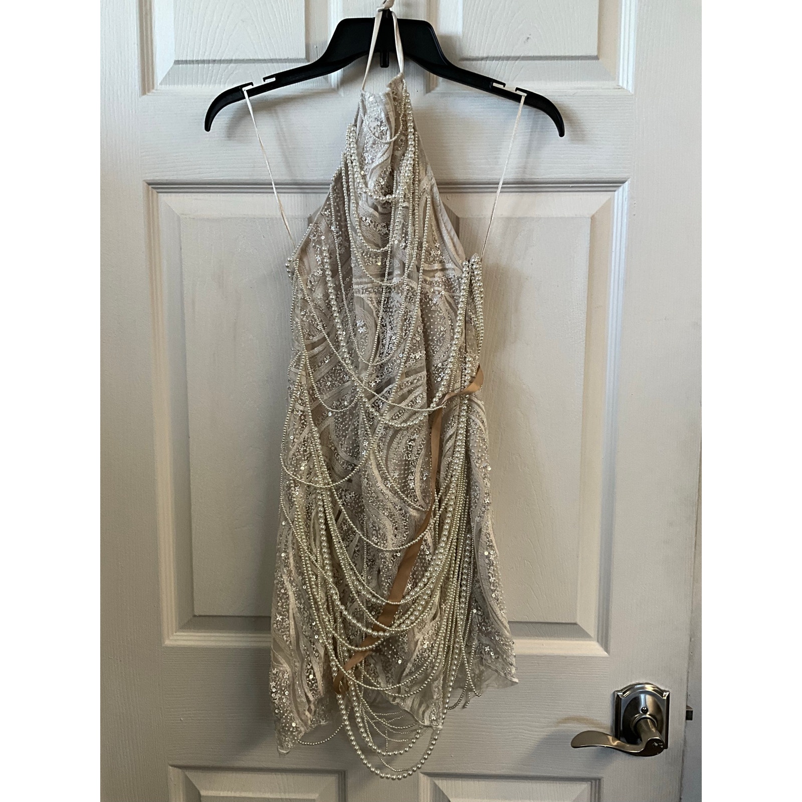 Meshki Adora Pearl Halter Mini Dress - White — image 5 of 8